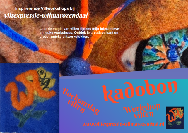 Boekomslag voor € 65,-- Kadobon voor een workshop boekomslag vilten naar eigen ontwerp